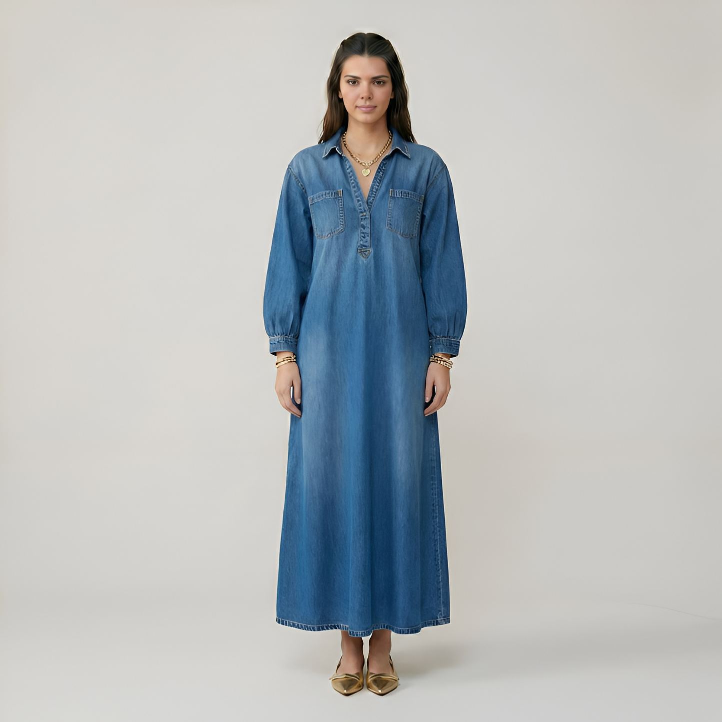 Classic Long Sleeve Denim Maxi for Women