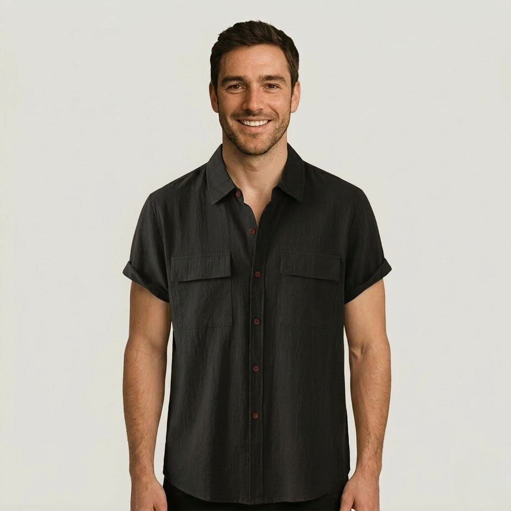 Breathable Linen Blend Short Sleeve Button Down