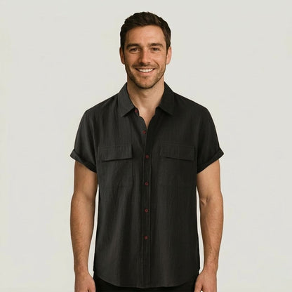 Breathable Linen Blend Short Sleeve Button Down