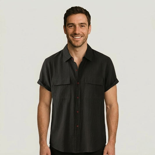 Breathable Linen Blend Short Sleeve Button Down