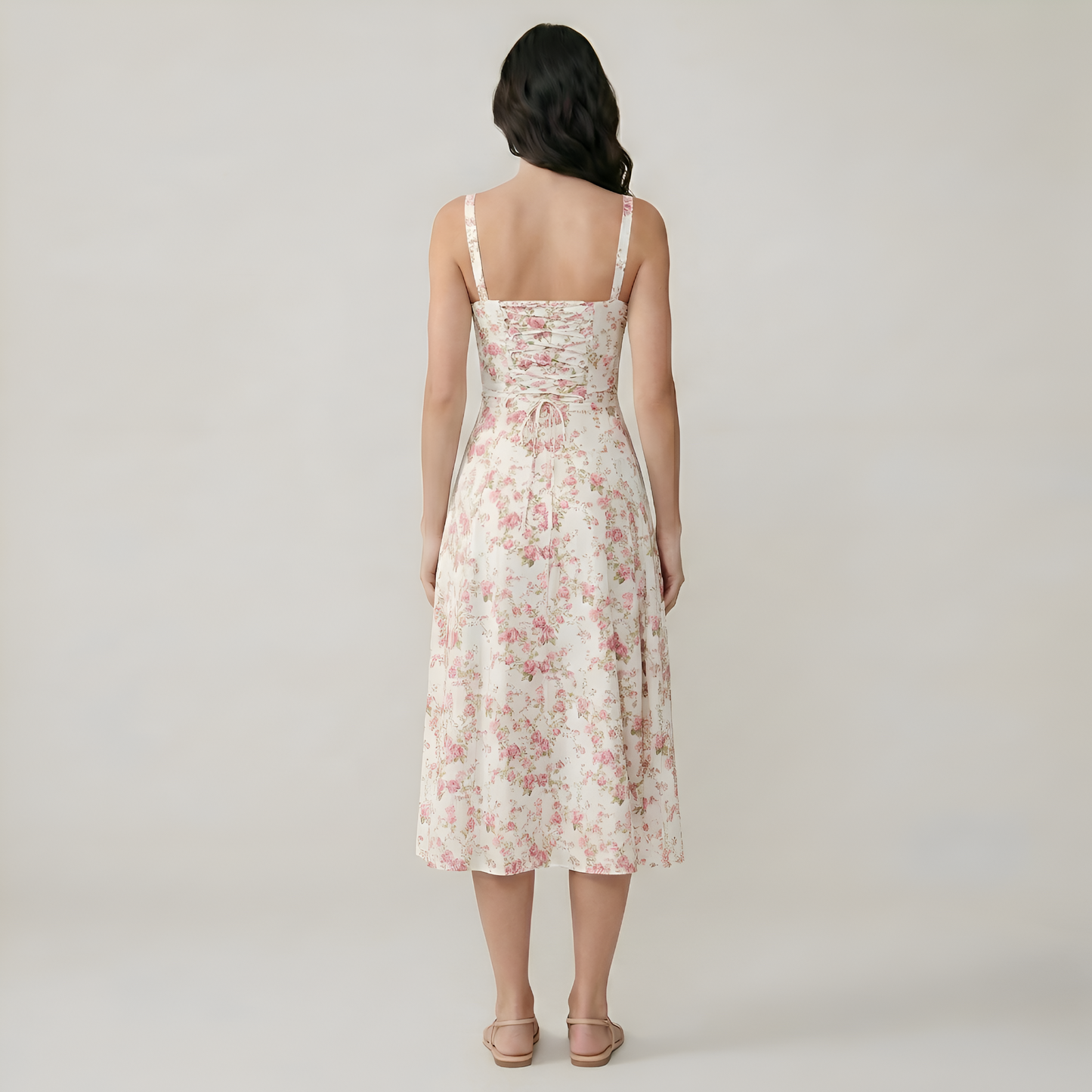 Women's Romantic Floral A-Line Midi Dress