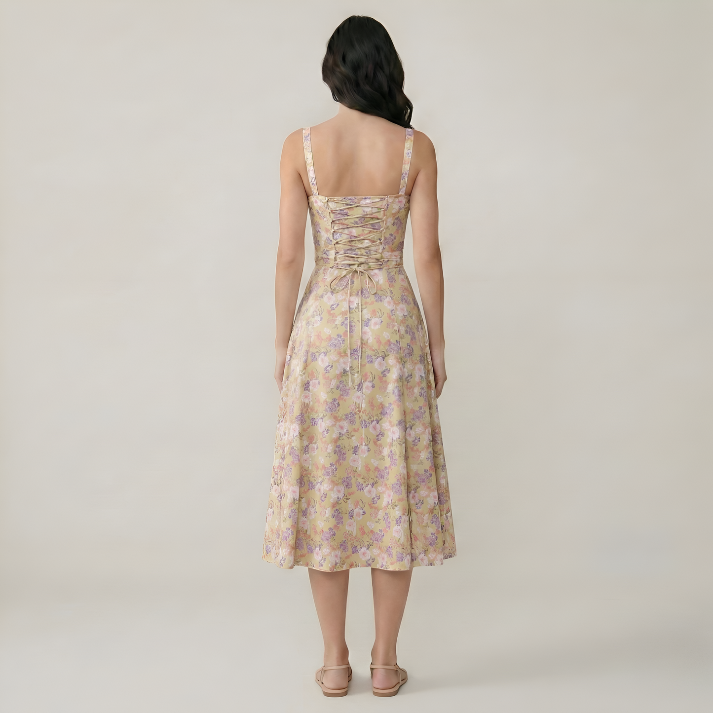 Women's Romantic Floral A-Line Midi Dress