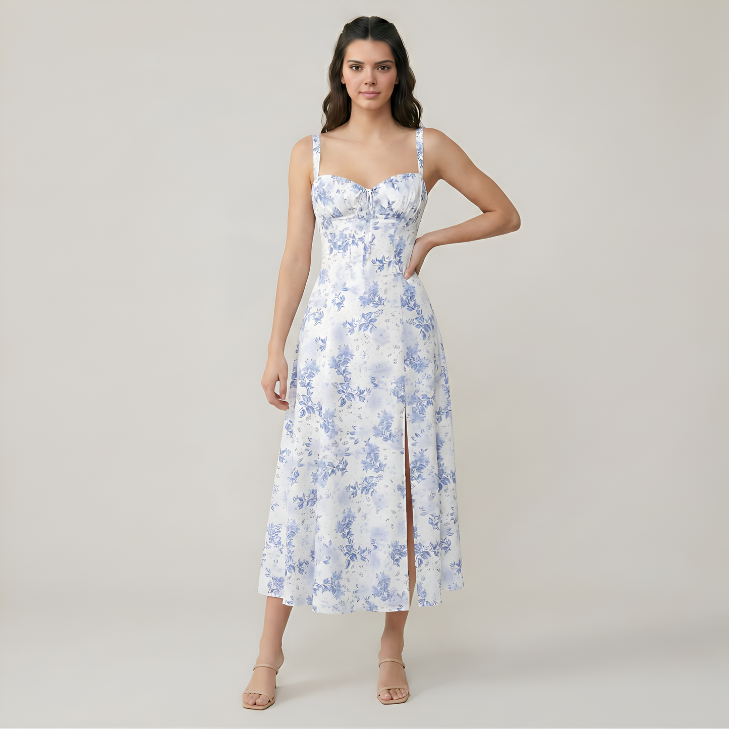 Women's Romantic Floral A-Line Midi Dress