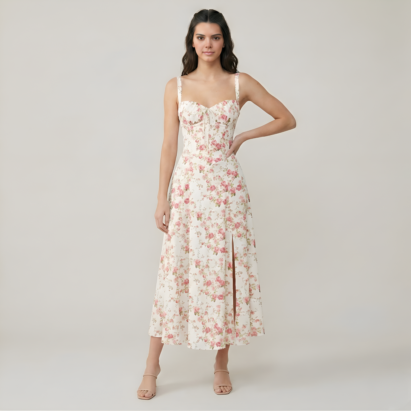 Women's Romantic Floral A-Line Midi Dress
