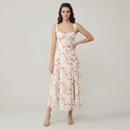 Women's Romantic Floral A-Line Midi Dress