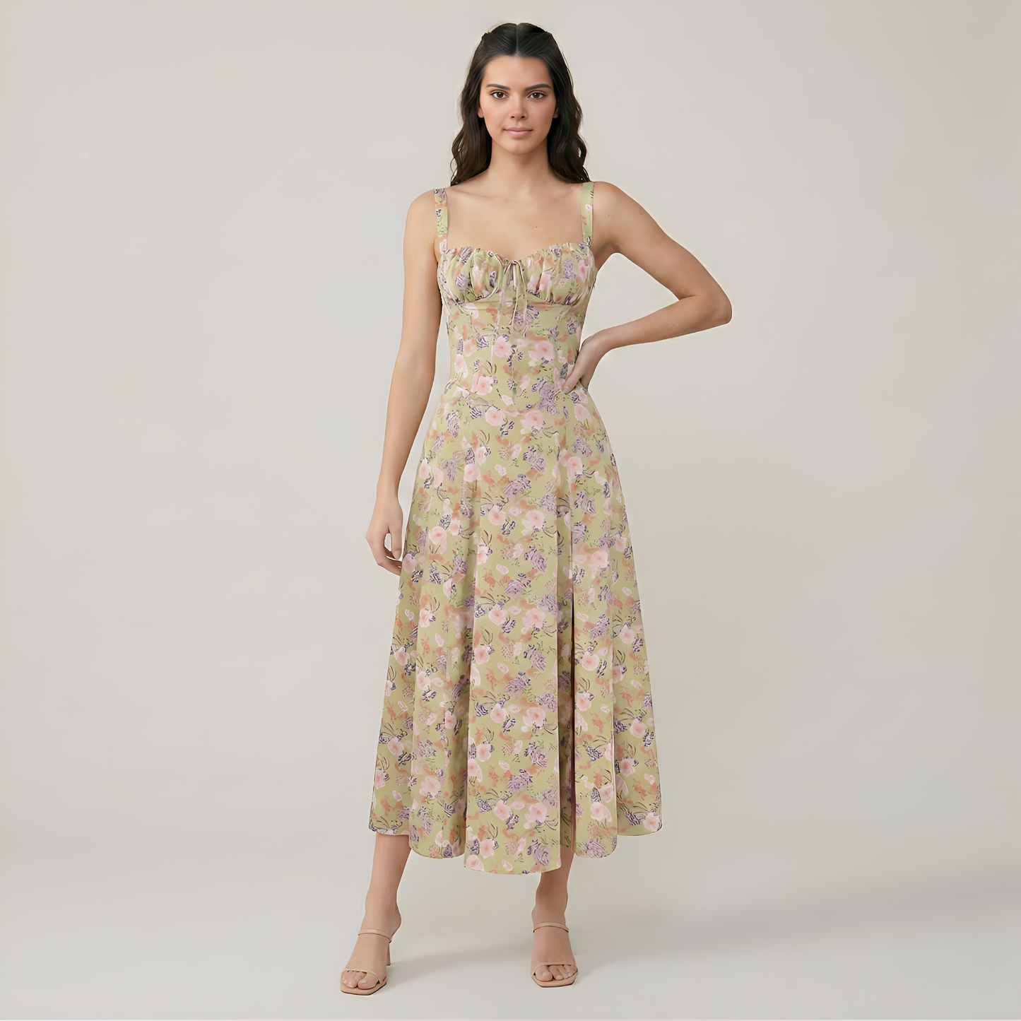 Women's Romantic Floral A-Line Midi Dress
