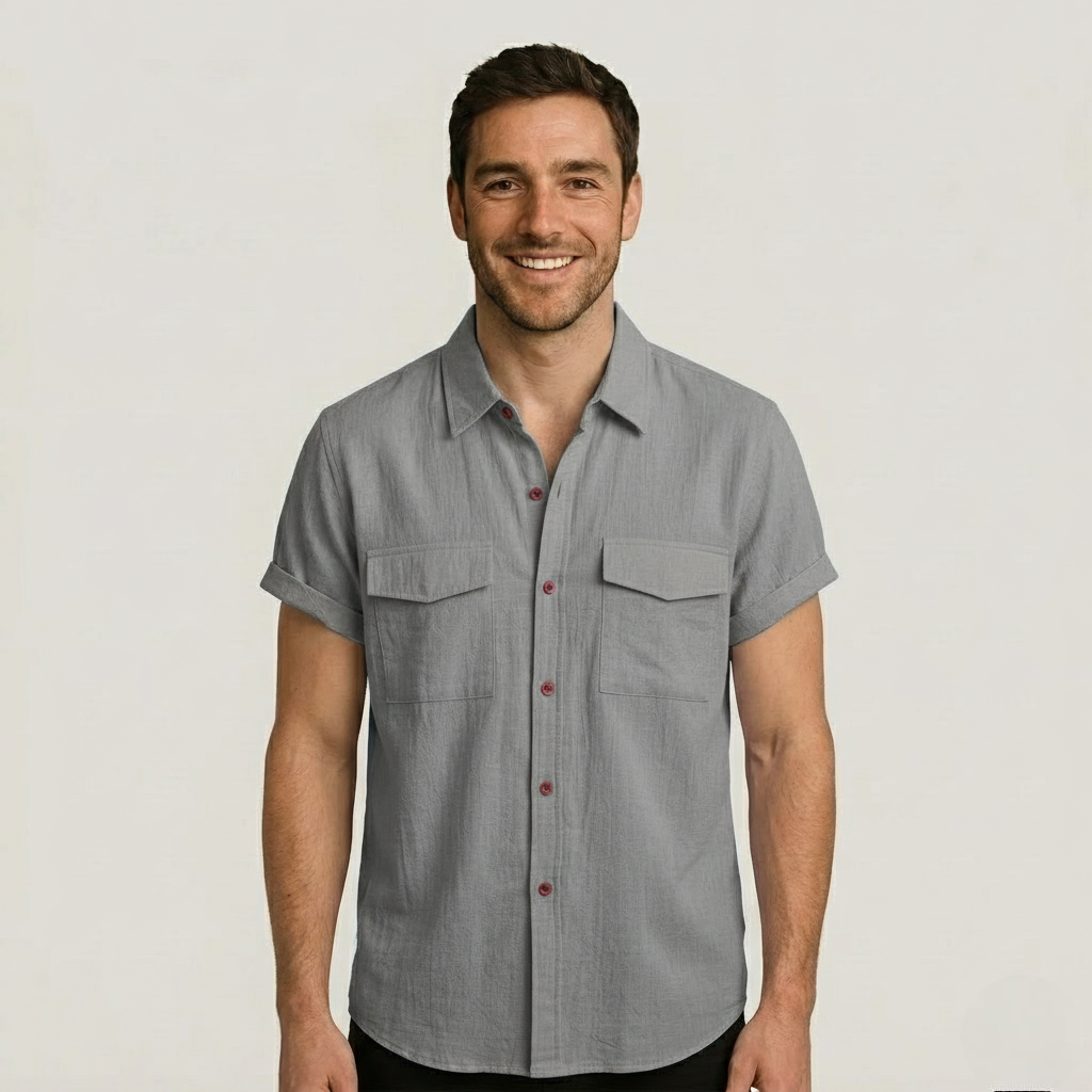 Breathable Linen Blend Short Sleeve Button Down