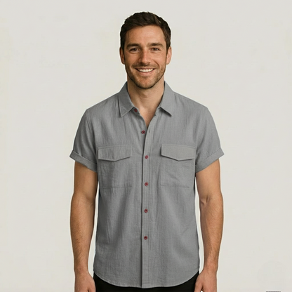 Breathable Linen Blend Short Sleeve Button Down