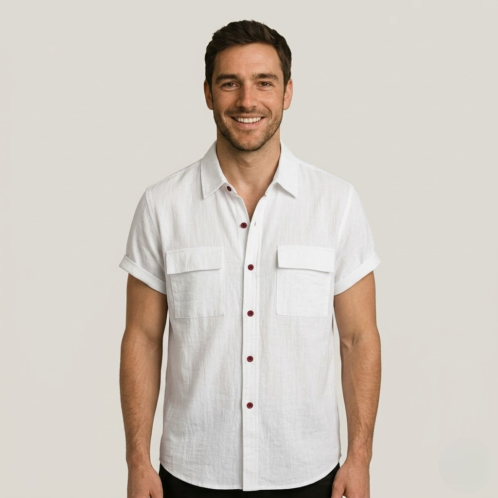 Breathable Linen Blend Short Sleeve Button Down
