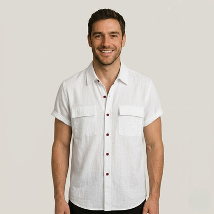 Breathable Linen Blend Short Sleeve Button Down